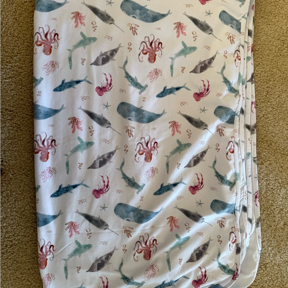 Caden Lane Ocean Adventure Crib Sheet - Blue, Pink, Gray